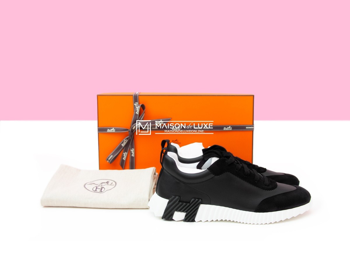 NEW HERMES H BLACK BOUNCING 43 10 LEATHER SNEAKER SHOES LOAFERS