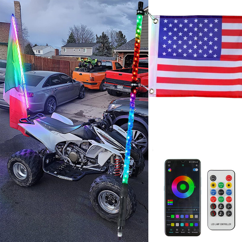For Honda TRX150R TRX250R TRX450R 1X 3FT RGB Spiral LED Whip Light