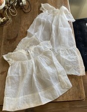 Vintage Baby Girl Dress Set of 2 Sheer White Dot Embroidery Long Short