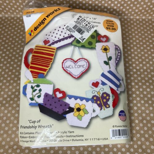 Design Works Plastic Canvas Kit Cup of Friendship Wreath Wall Decor #1938