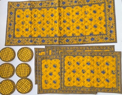 NEW! VALDROME 6 PLACEMATS 6 COASTERS Table RUNNER France Cotton