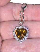 Silver Heart Brown  Crystal Clear CZ Charm Zipper Pull  Keychain Add On Clip 