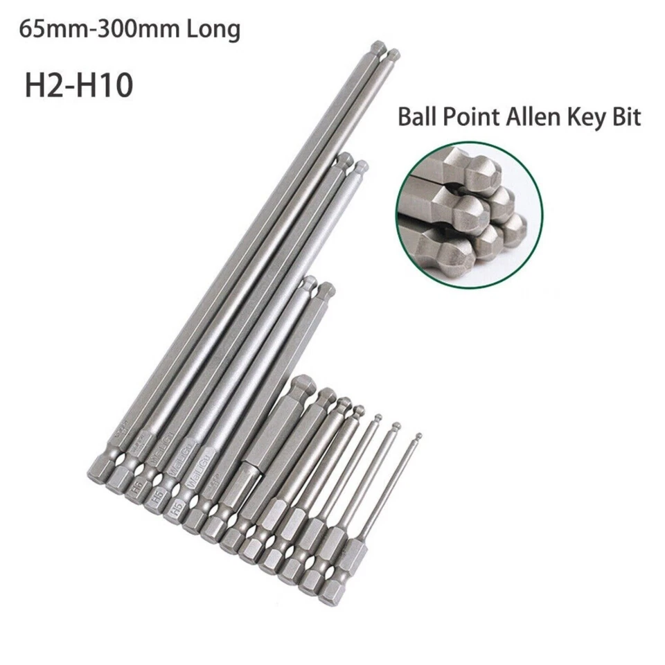 Ball Point Hex Head Screw Driver Bit Set 2-10mm Allen Key Impact Power Drill 1/4 - Image 2 of 4