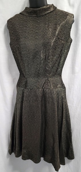 Shimmering Metallic Antique Brass Mini Pin up A-line Dress Size 8 Retro Inspired