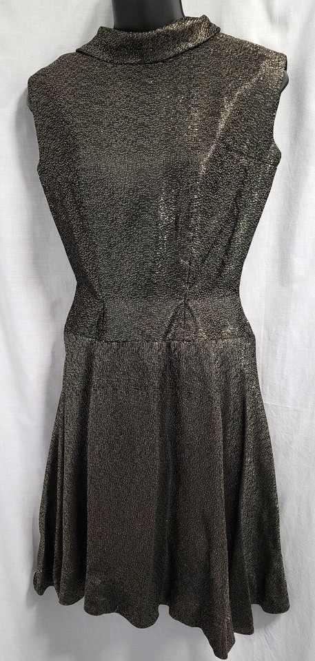 Shimmering Metallic Antique Brass Mini Pin up A-line Dress Size 8 Retro Inspired