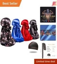 Silky Durags 4 pcs for Men 360 Waves Wave Cap Do Rag Long Ties