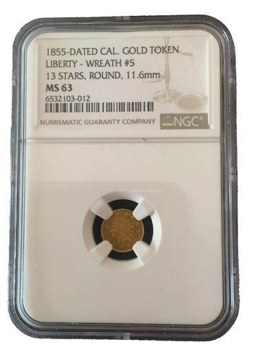 ✰ 1855 Fractional California GOLD Octagon Indian Token NGC MS66