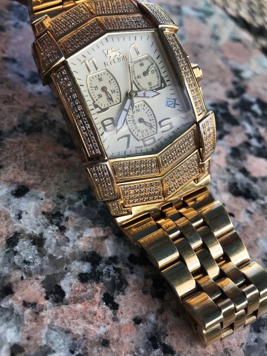 IceLink Droco Diamond Date3ATM Swiss made Wristwatch Gold Plated