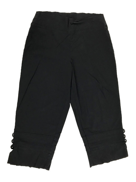 Front Page Pants Black Size 12 Crop Capris Straight Leg Button Hem Stretch