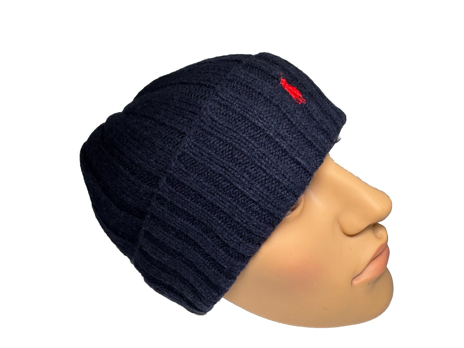 Polo Ralph Lauren uomo misto lana berretto teschio berretto invernale blu navy rosso pony taglia unica