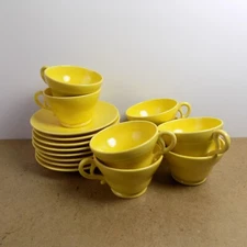 8 Franciscan Yellow El Patio Cups & Saucers California Pottery Vintage