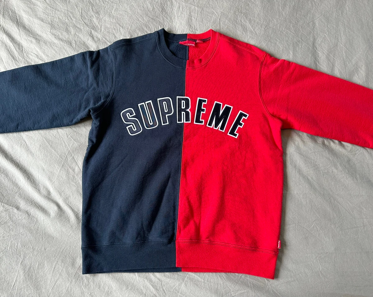 Supreme Split Crewneck Sweatshirt Size Small Navy/Red | eBay