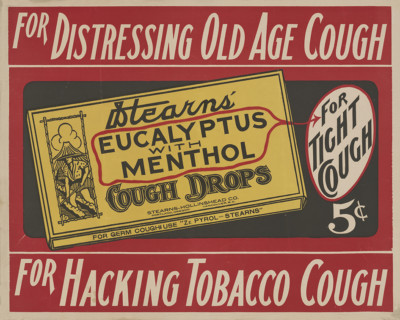 STEARNS' COUGH DROPS ADVERTISING POSTER
