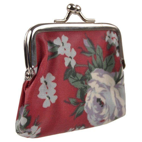 Ladies Girls Teen Vintage Rose Lined Clasp Coin Purse Oil Cloth Cute Handy - Picture 2 of 5