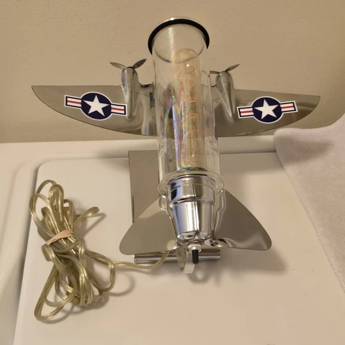 Vintage 70s Sarsaparilla Deco Designs Chrome Airplane Lamp Made in USA