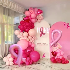 Hot pink and pink balloons 128pcs Breast Cancer Awareness Decorations Balloon...