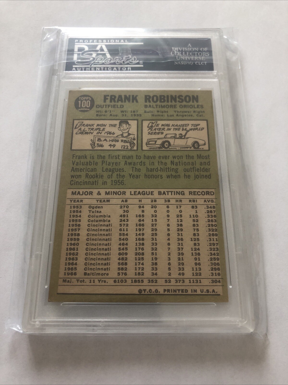 1967 TOPPS #100 FRANK ROBINSON PSA 6 ORIOLES VINTAGE view 2