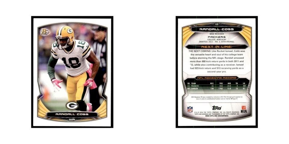 2014 Bowman Randall Cobb Football Cards #44 - Image 3 of 3
