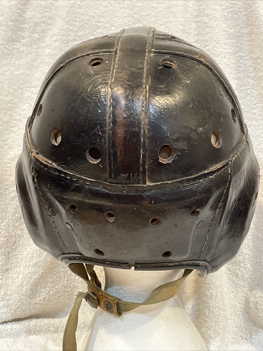 Casque De Football Américain Vintage En Cuir Bleu Et Blanc Nokona Années 1940