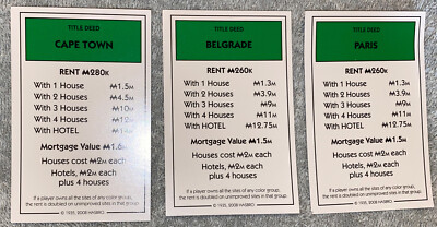 Monopoly Here & Now: The World Edition 3 Green Property Cards Replacement