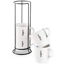 Coffee Mugs Set of 4 15 Ounce Stackable Coffee Mugs with Rack Coffee Cup Cera...