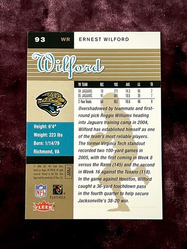 Ernest Wilford 2006 Fleer Ultra Gold #93 come nuovo Jags Legend VT Virginia Tech Hokie - Foto 2 di 2