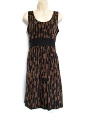 Womens Michael Kors Black Brown Print Sleeveless Dress Medium M Pockets EUC
