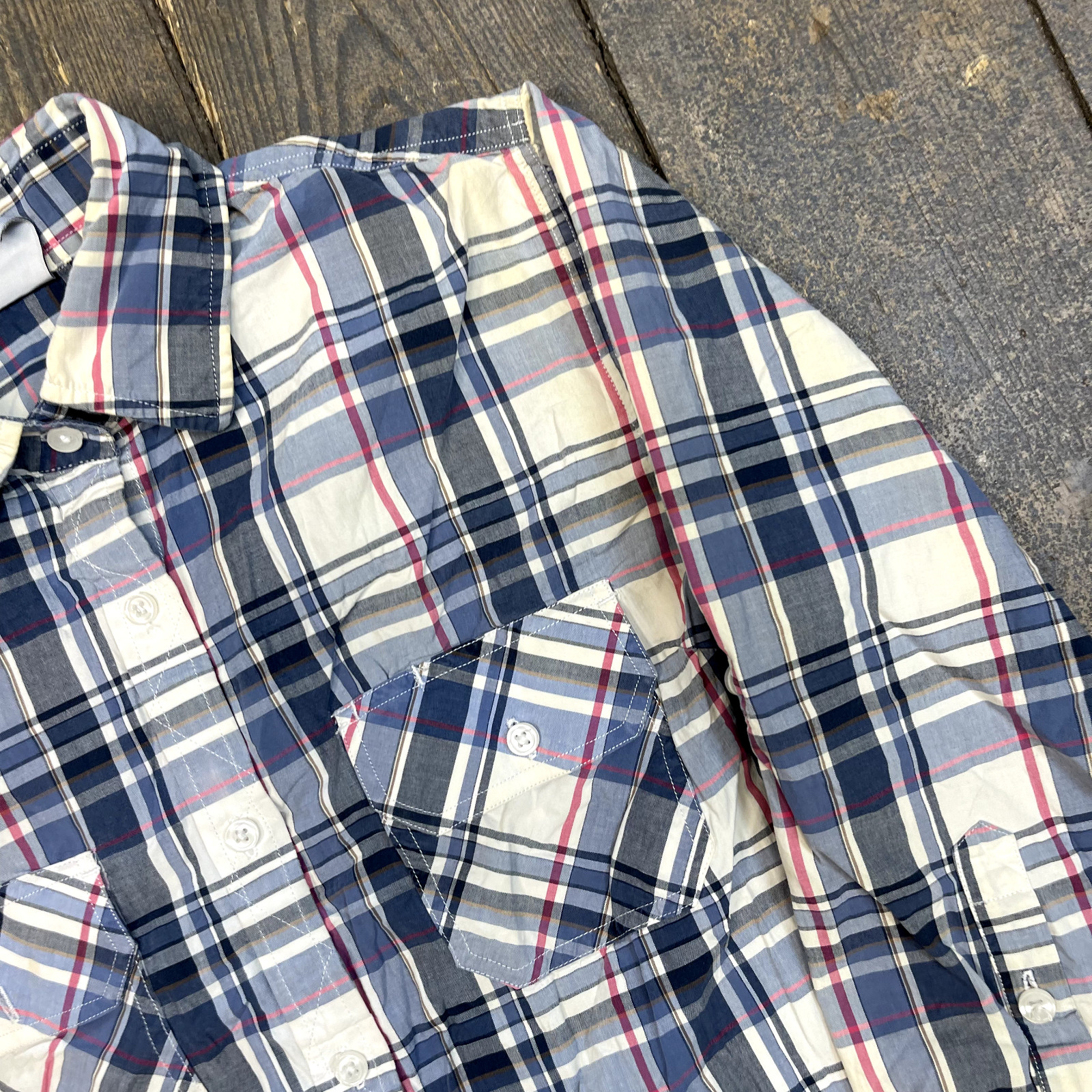 Carhartt Shirt Checkered Button Up Collared Workwear Top, Blue, Womens Medium image 4
