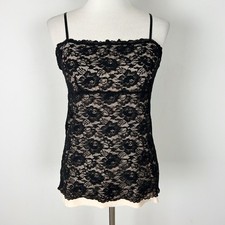 Y2K Black Floral Lace Babydoll Cami Tank Top Boho Whimsigoth Size Large Women's