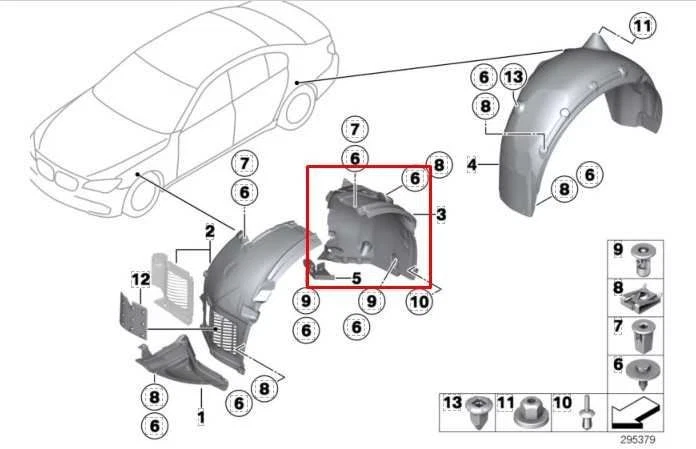 BMW 750I xDrive 2010-15 guardabarros delantero izquierdo lado del conductor forro trasero 51717185159 Foto 2 de 4