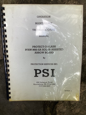 Rare Original PSI Protect-O-Flash Solar Assisted Arrow Board Operation Manual