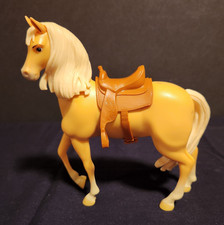 Hard Plastic Toy Horse Caramel with Tan Saddle Blonde Mane 7"