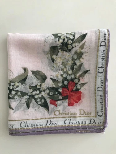 Mouchoir Christian Dior coton 45 cm 17" carré fleur rose