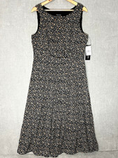 Cottagecore Floral Midi Dress L Sleeveless Fit Flare Wedding Guest NWT