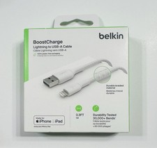 Belkin BoostCharge Lightning to USB-A Cable 3.3ft 1M White Braided MFi-Certified