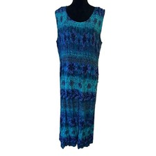 Vintage Maxi Dress Womens Plus Size 18 Floral Smocked Button Side Sleeveless 