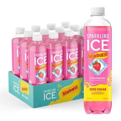 Sparkling Ice STARBURST Strawberry, Zero Sugar Flavored 17 Fl Oz (Pack of 12) 