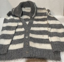 Vintage 60 years Penney's V-Neck Knit Sweater Gray White Stripe Buttons 3-4 yrs