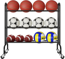 Basketball Rack, Rolling Sport Equipment Holder Ball Storage Cart for Basketball
