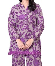 Khaadi Purple Floral Embroidered Kurti Tunic Style Festive Blouse Top Size 10