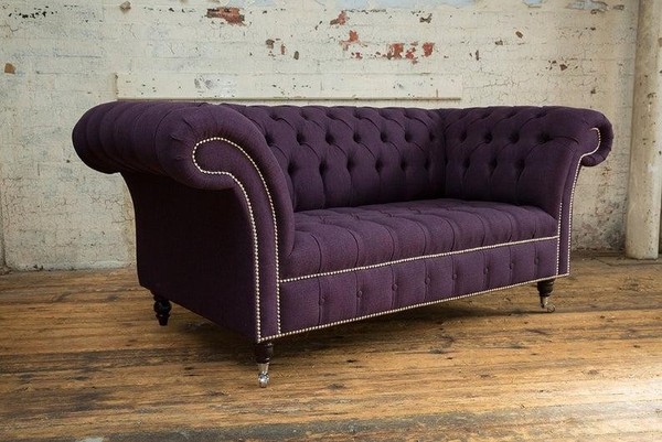 Chesterfield 2 Sitzer Couch Polster Sofa Designer Couchen Sitz Leder Textil-image