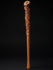 Hand-Carved Spiral Vortex Wooden Walking Stick, 36 Inch Vintage Light Wood Staff