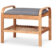 Schuhbank Schuhablage Schuhregal Sitzbank Staufach Bambus Grau Braun 60X33X50 Cm