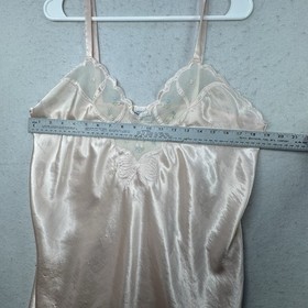 VTG Val Mode Womens Large Satin & Lace Flowers Slip Dress Lingerie **FLAW