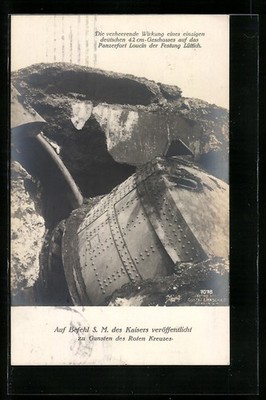 Postcard effect of a German 42 cm bullet on the Panzerfort Loucin der Festu 