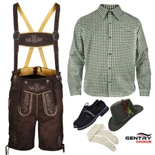 Mens Oktoberfest Costume Suede Lederhosen Set Bavarian Authentic Leather Shorts