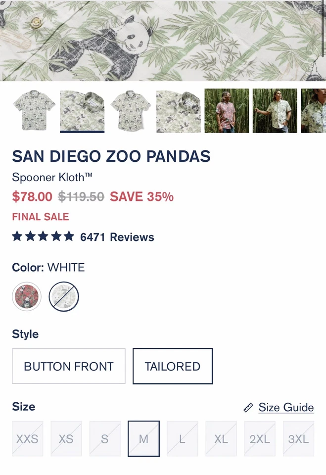 REYN SPOONER [XXL] San Diego Zoo Panda BLANCO Aloha Hawaiano [NUEVO] Foto 3 de 3