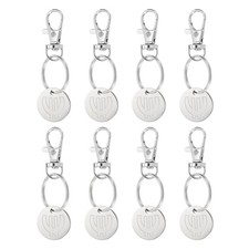 8Pcs Shopping Trolley Token Key Ring, Round Label Keychains, Silver Tone