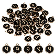 9 Number Charm, 50 Pcs Double Sided Number Charm Pendant for Bracelet DIY Black
