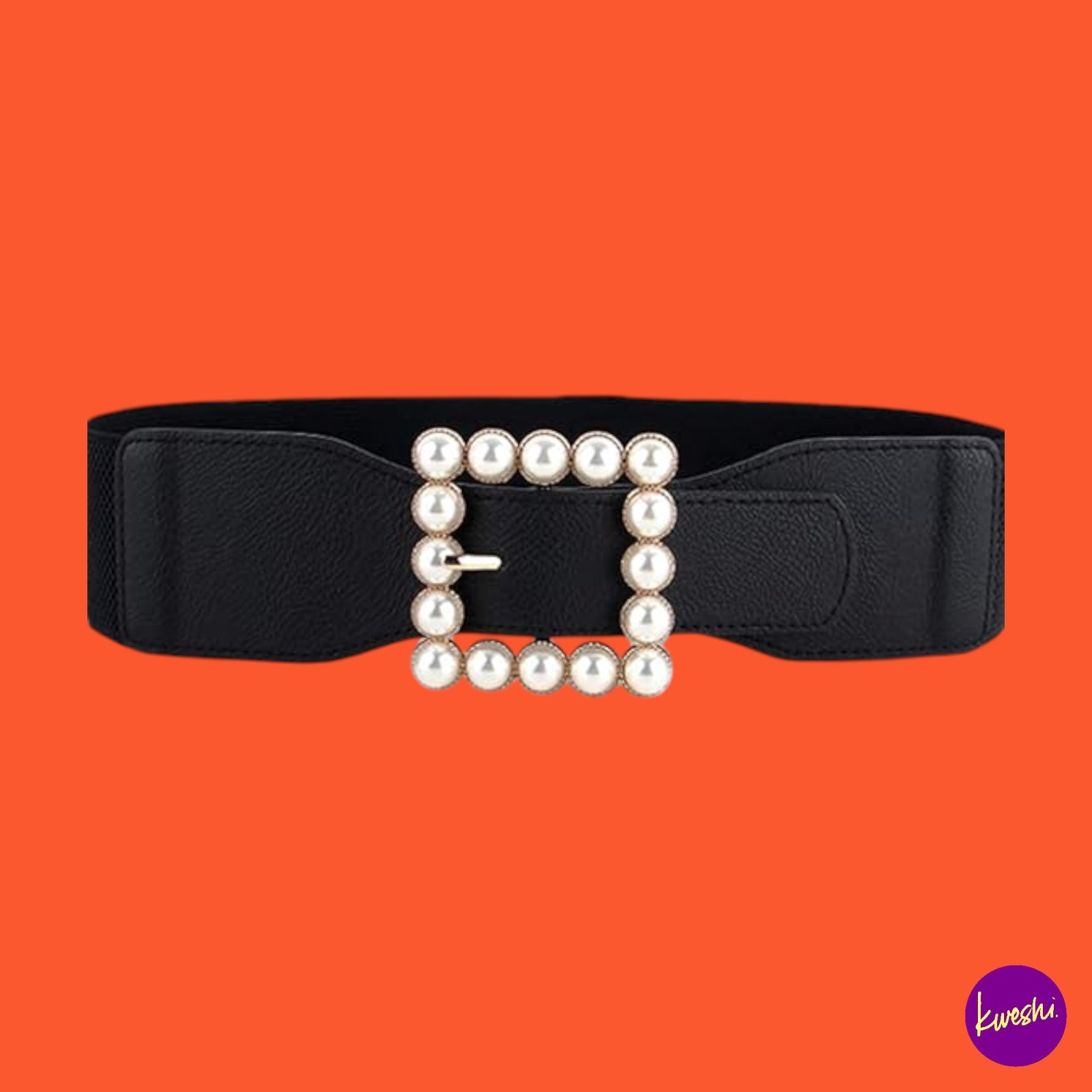 ICGSUQR Women's Wide Elastic Waist Belt, Rhinestone Square Buckle, Black, Large